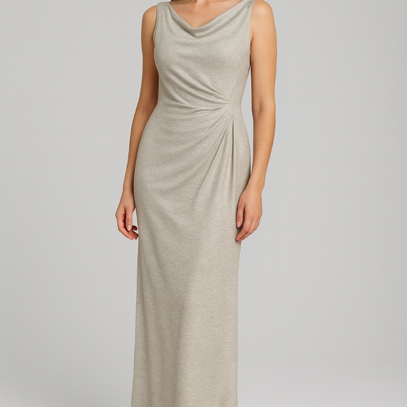 Ralph Lauren Metallic Silver Evening Gown – Size 8 - Picture 1 of 10